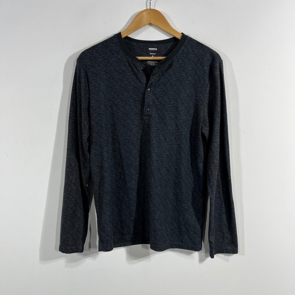 Sonoma Y2K Grunge Waffle Knit Henley Sleep Shirt Women Small Thermal Lounge Boho